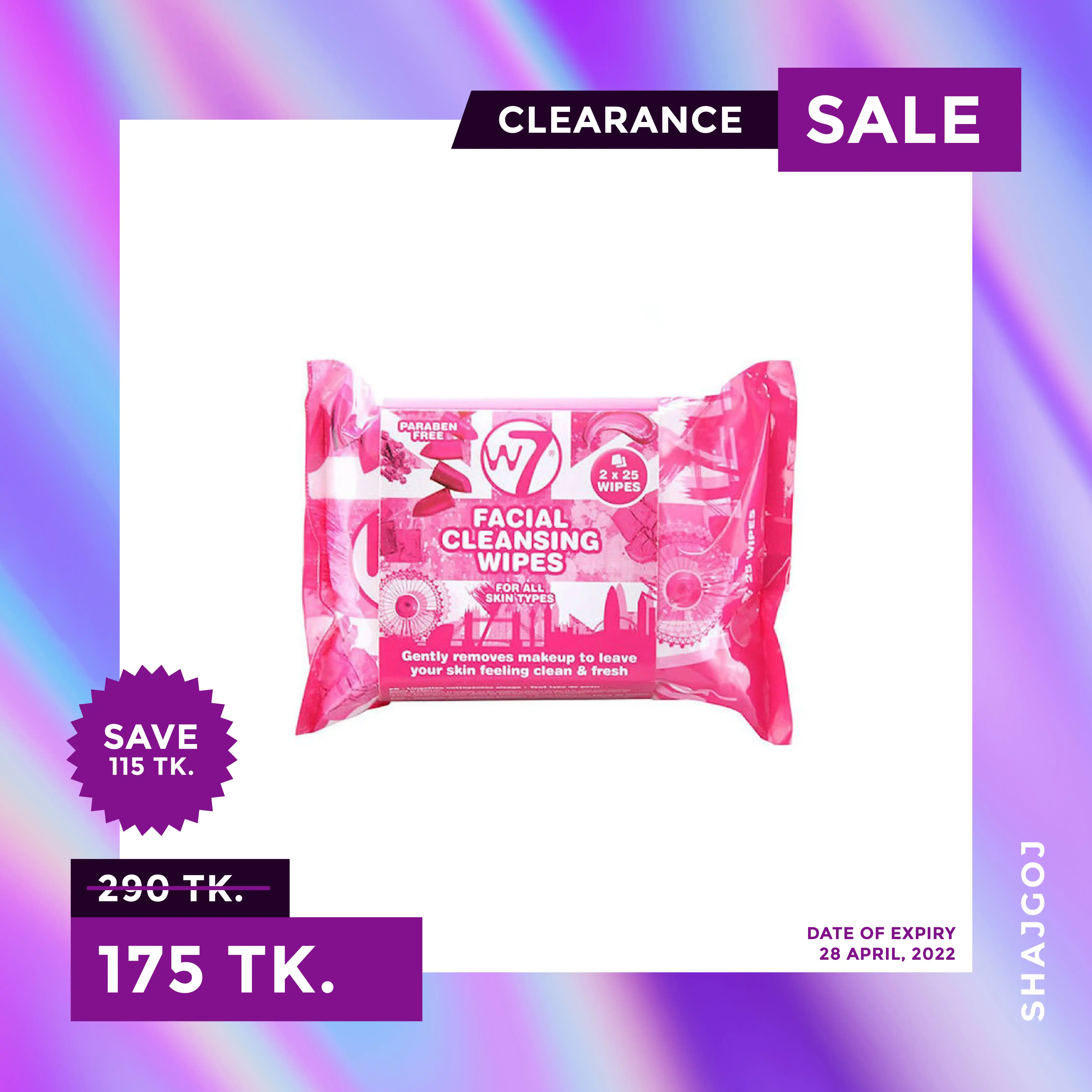 W7 Paraben Free Facial Cleansing Wipes 25pcs (Expiry 4/28/2022) 17909