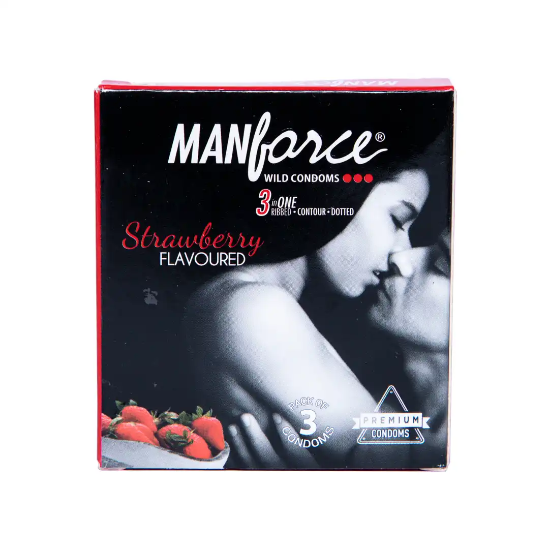 Manforce Condoms Strawberry 3S(3 in 1 ribbed.contour.dotted)